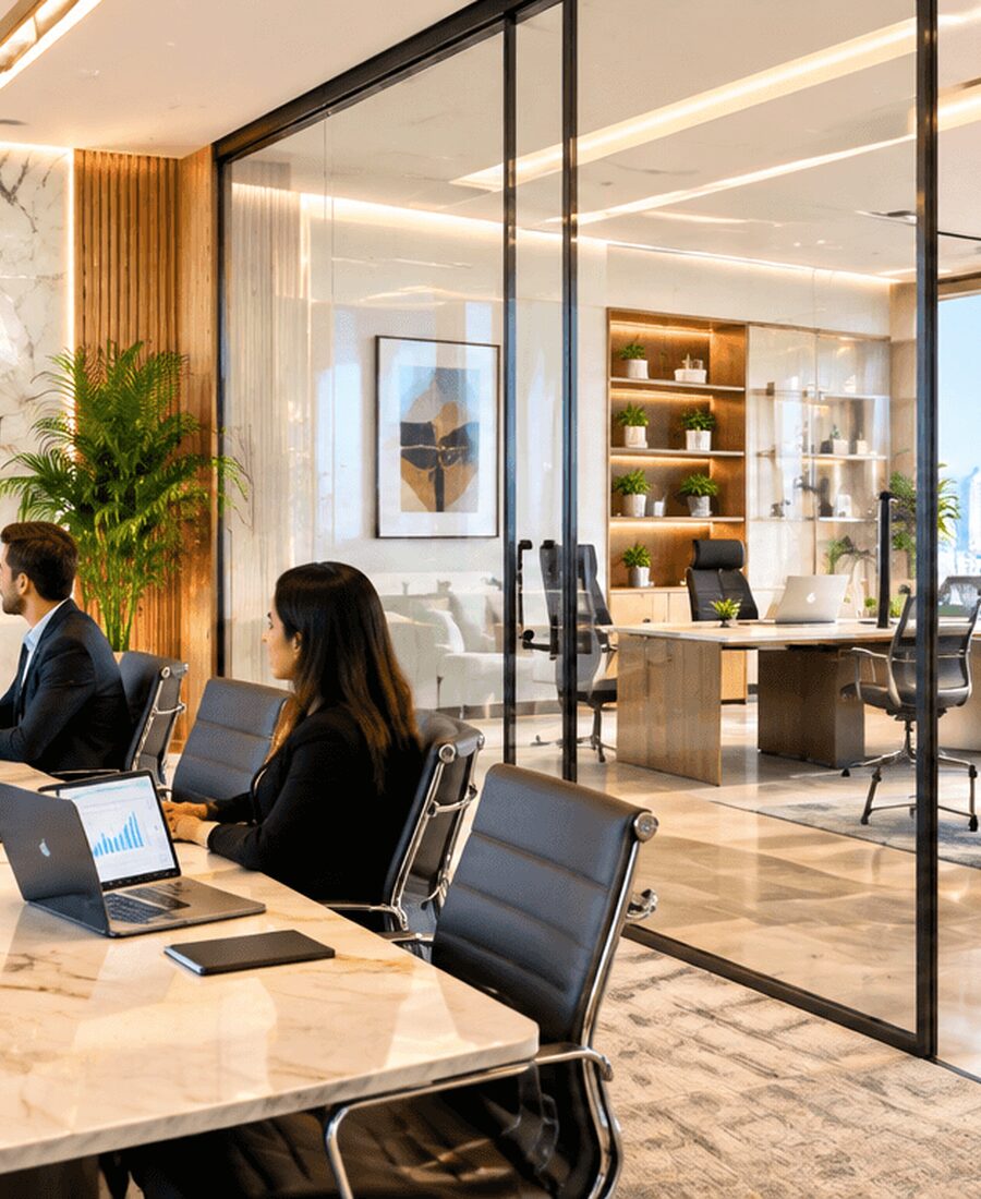 Boardroom with video conferencing and a breakout lounge, bookable by the hour in Pune