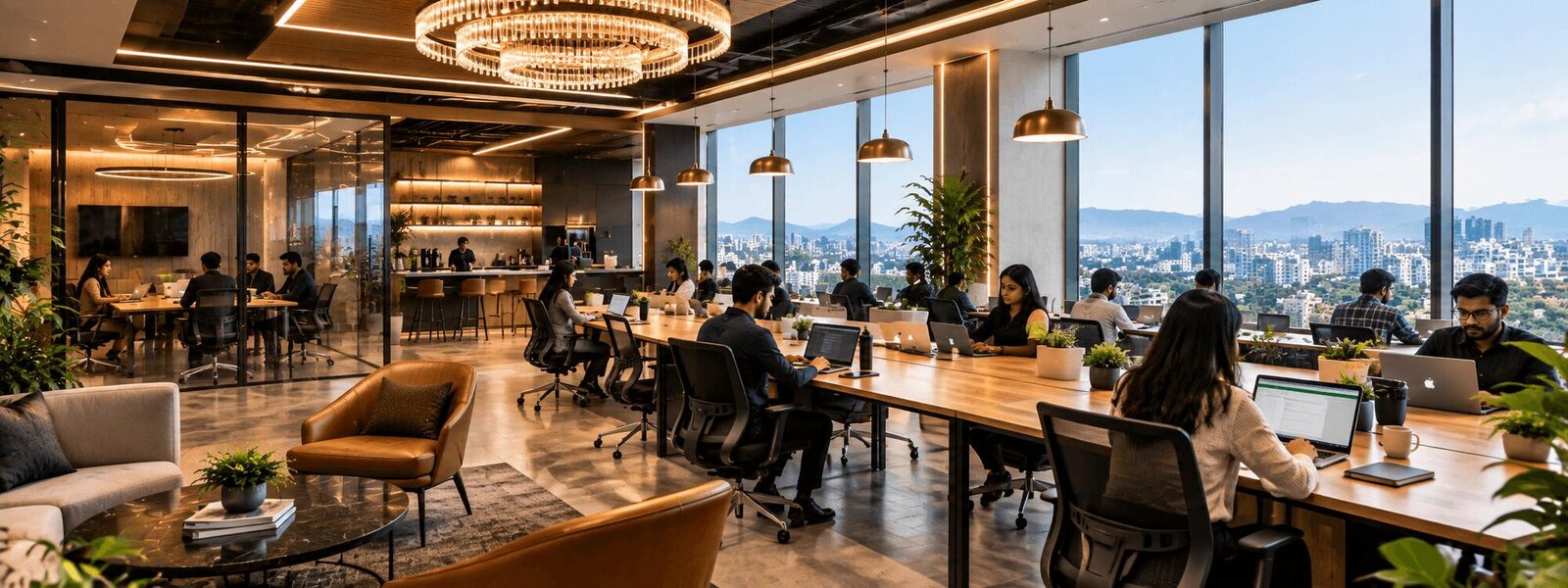 Premium coworking space in Pune – open-plan office with city view